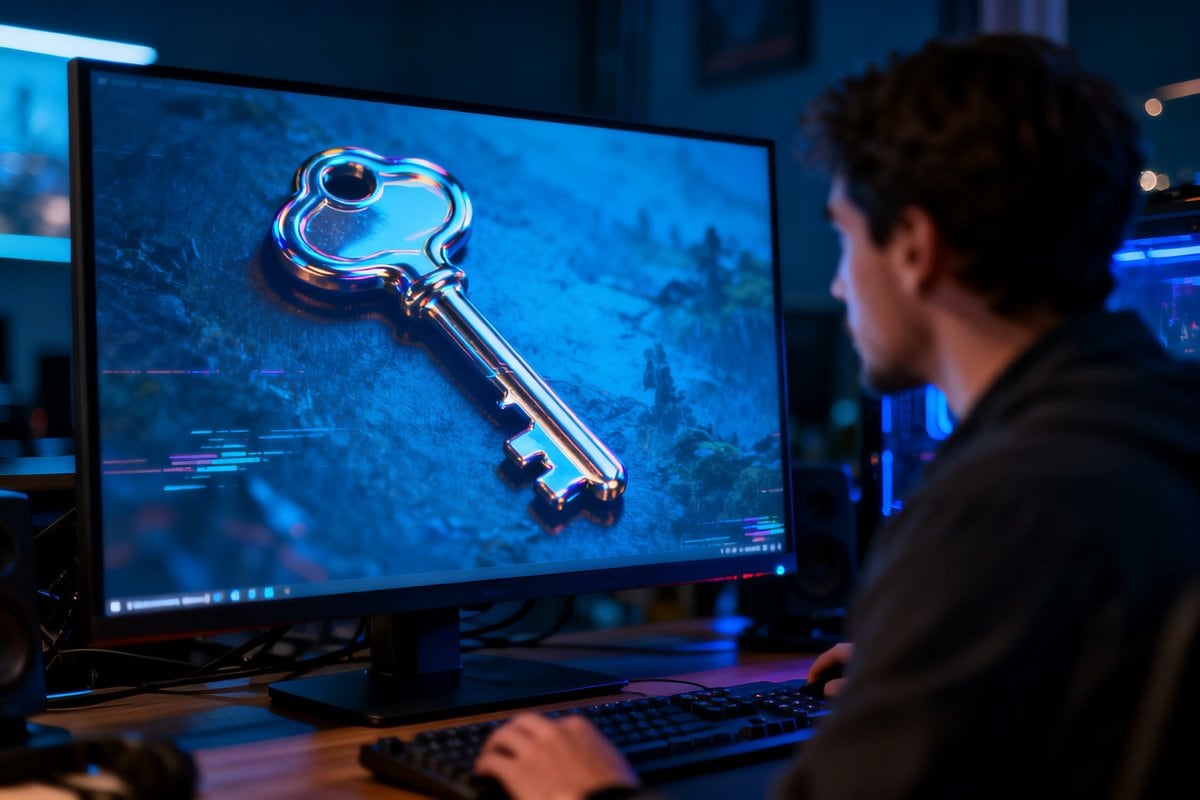 Écran d'ordinateur affichant une illustration numérique déformée dans un studio de jeu vidéo